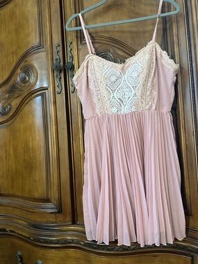 NEW Lily Rose Blush Lace Pleated Chemise Flare Mini Dress Large